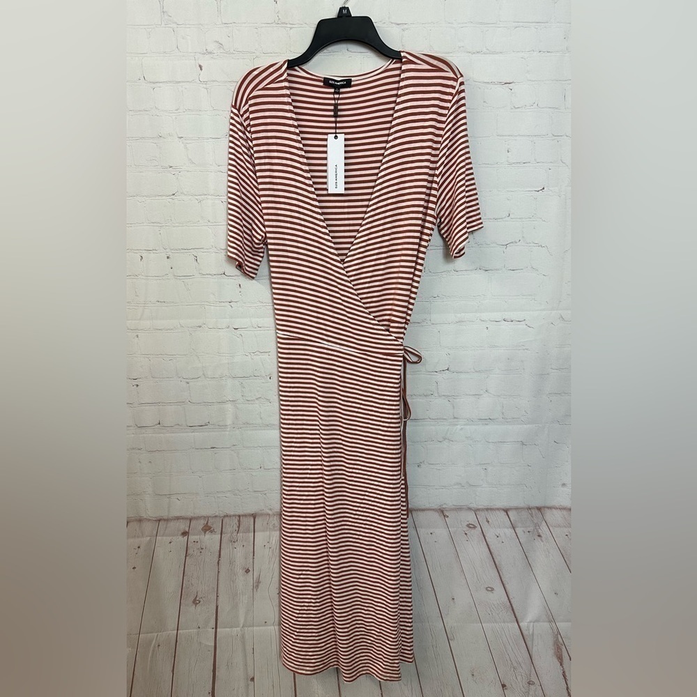 525 America Striped Wrap Dress in Red and White